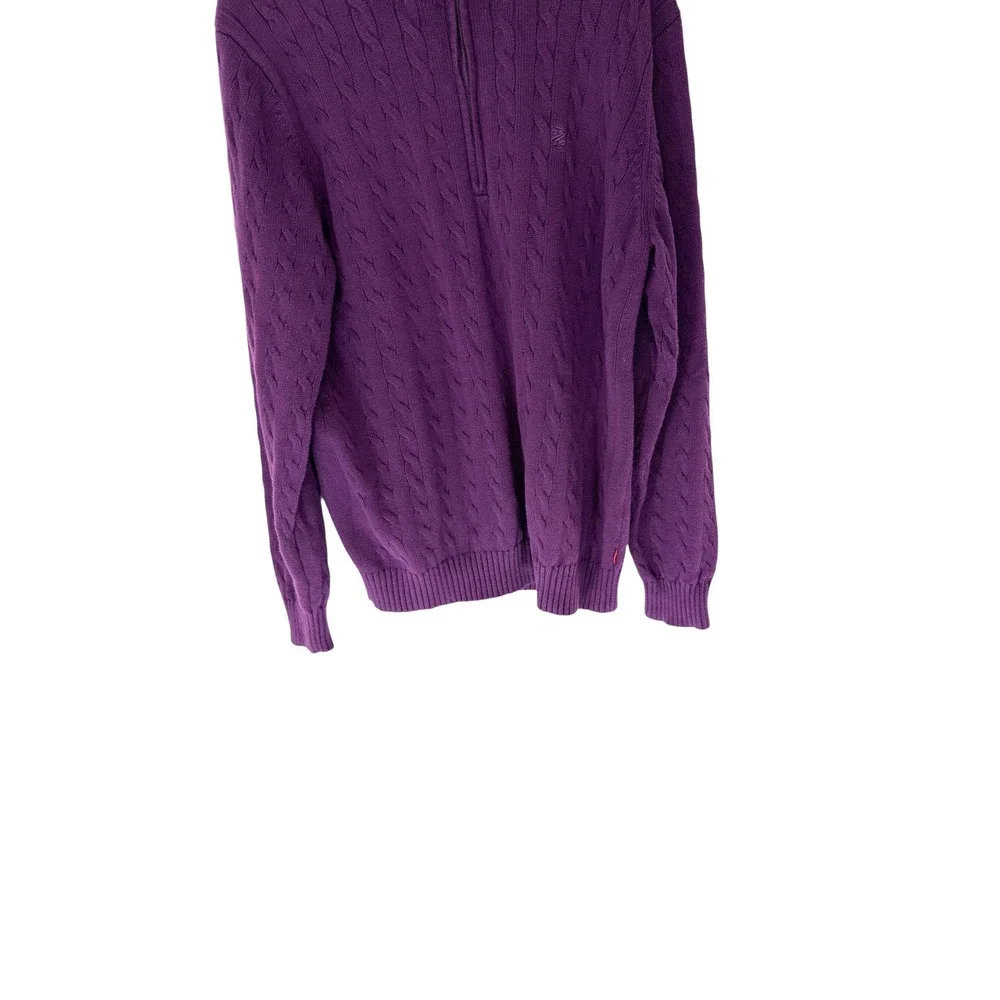 Izod Quarter Zip Men's Purple Cable‎ Knot Mock Neck Long Sleeve Sweater Large
